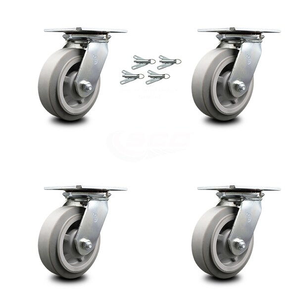6 Inch Thermoplastic Rubber Caster Set with Roller Bearings and Swivel Locks SCC